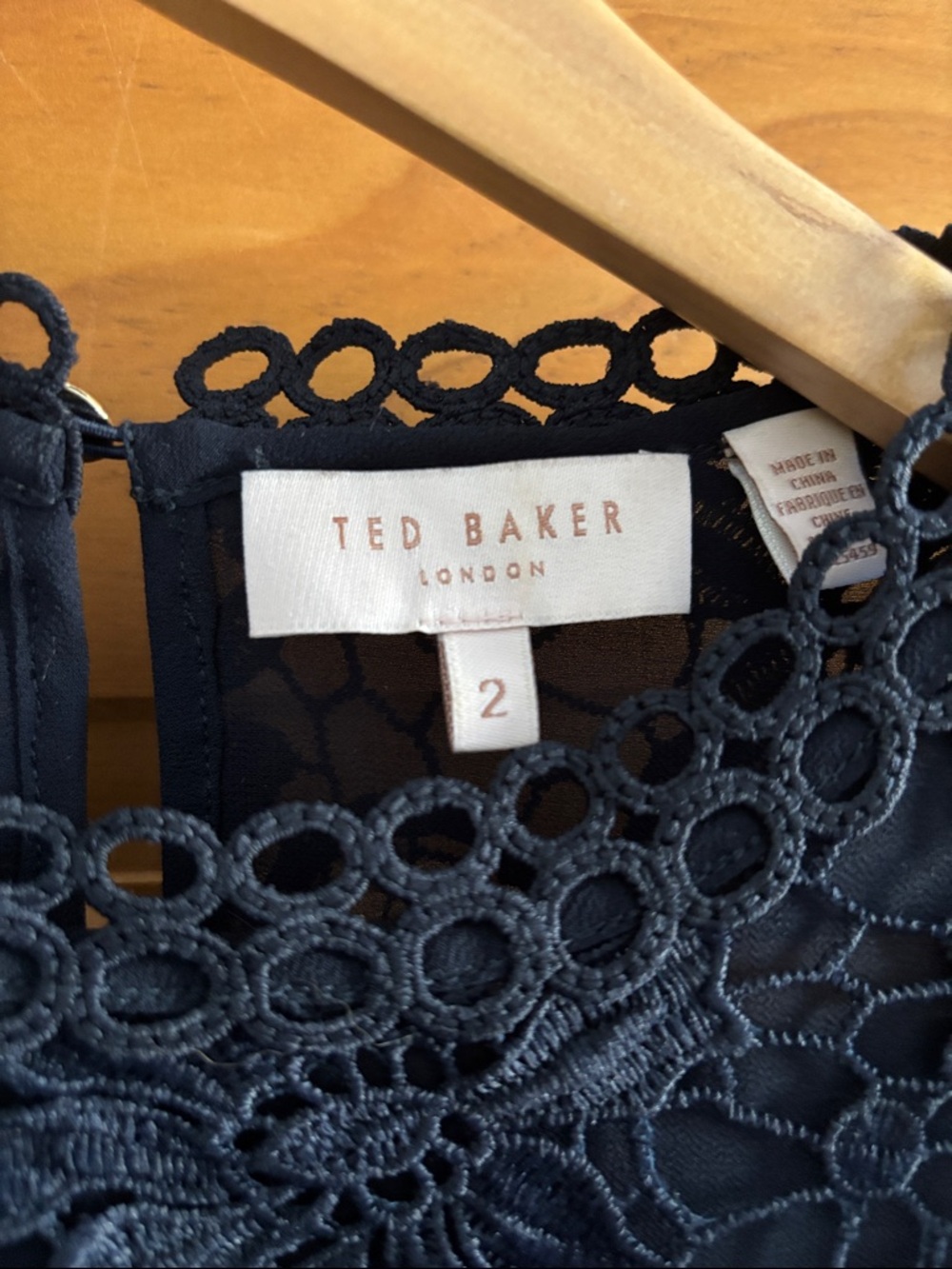 Ted Baker Navy Floral Lace Ruffle Sleeve Top - Picture 2 of 6